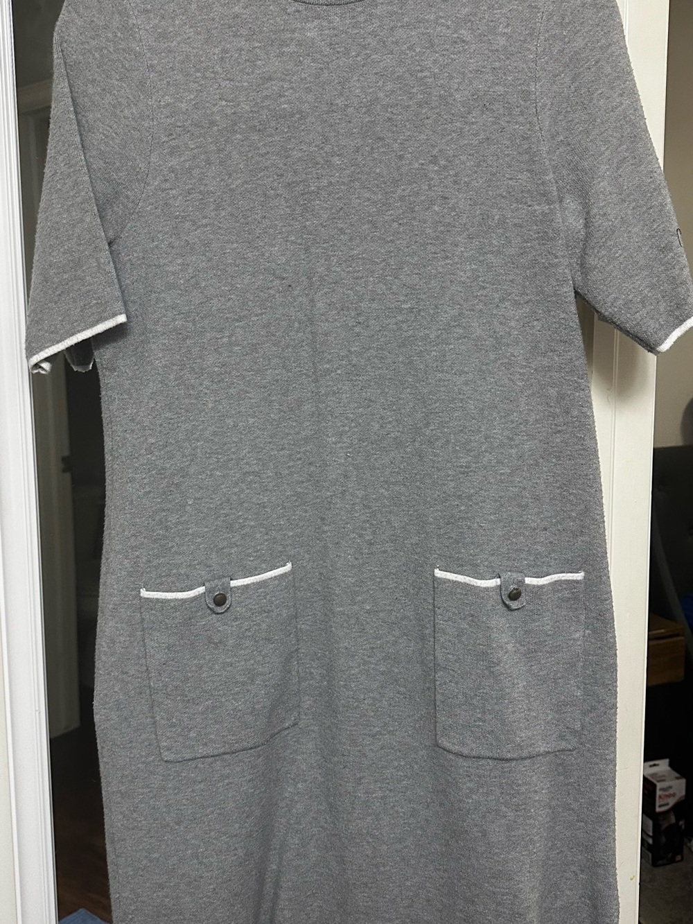 Gray Short Sleeve Pocket Sweater Dress